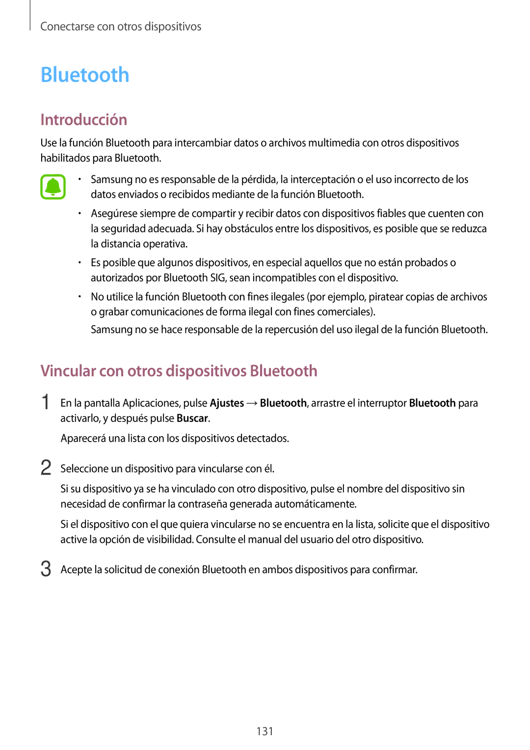 Samsung SM-N910FZIEPHE manual Vincular con otros dispositivos Bluetooth 