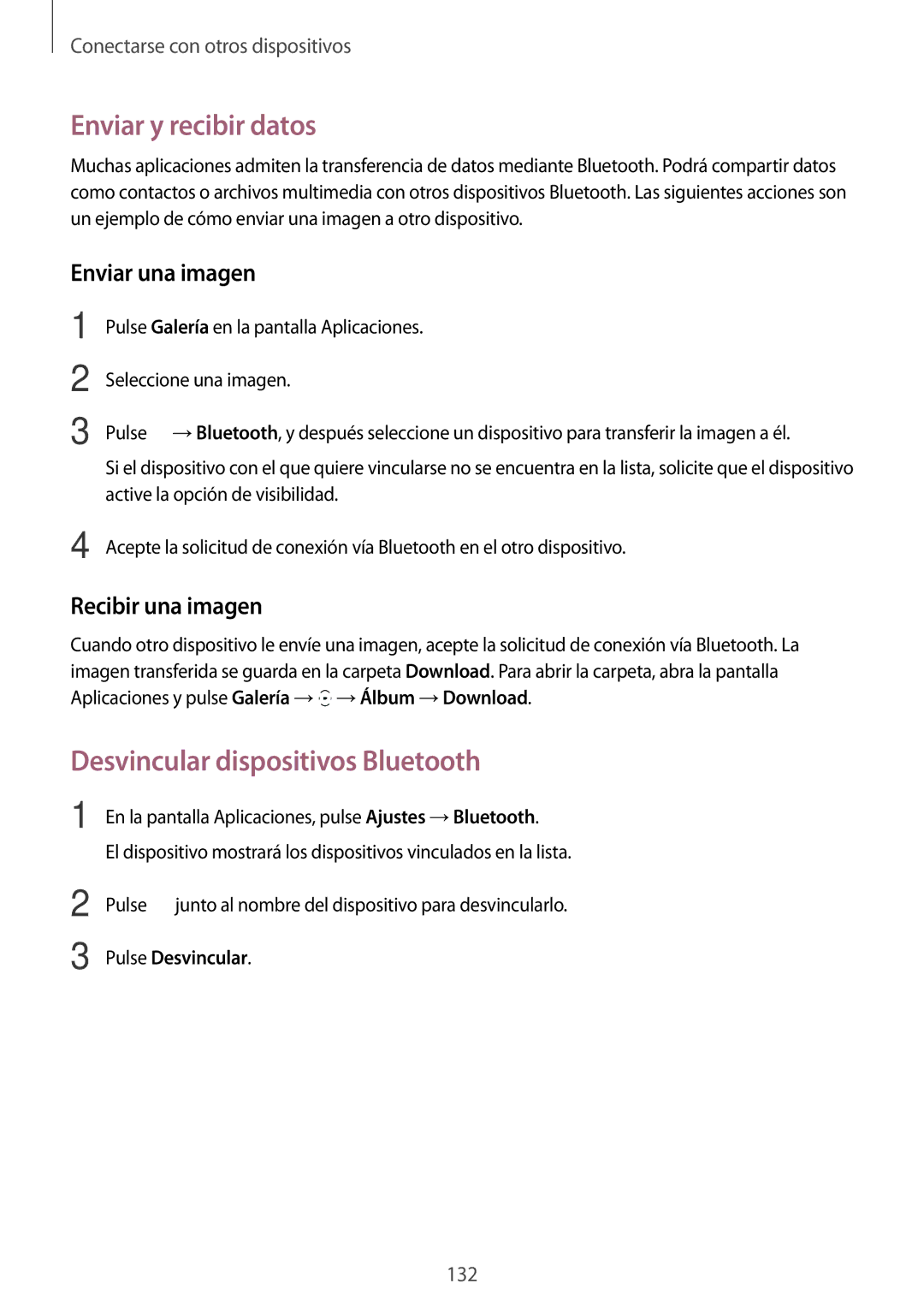 Samsung SM-N910FZIEPHE Enviar y recibir datos, Desvincular dispositivos Bluetooth, Enviar una imagen, Recibir una imagen 