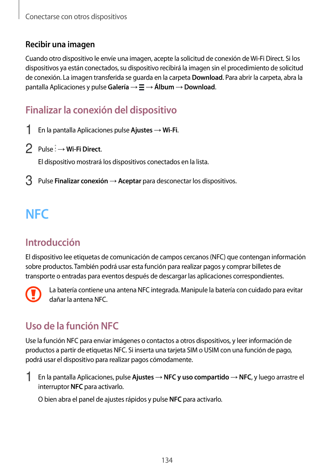 Samsung SM-N910FZIEPHE manual Finalizar la conexión del dispositivo, Uso de la función NFC 