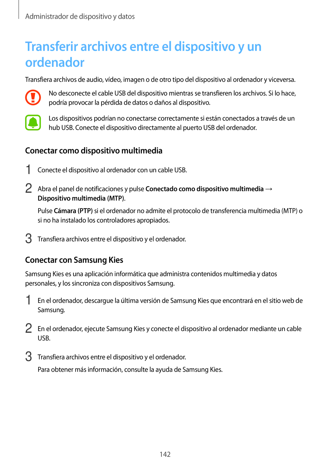 Samsung SM-N910FZIEPHE manual Transferir archivos entre el dispositivo y un ordenador, Conectar como dispositivo multimedia 