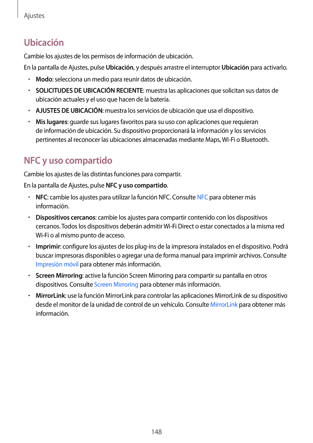 Samsung SM-N910FZIEPHE manual Ubicación, NFC y uso compartido 