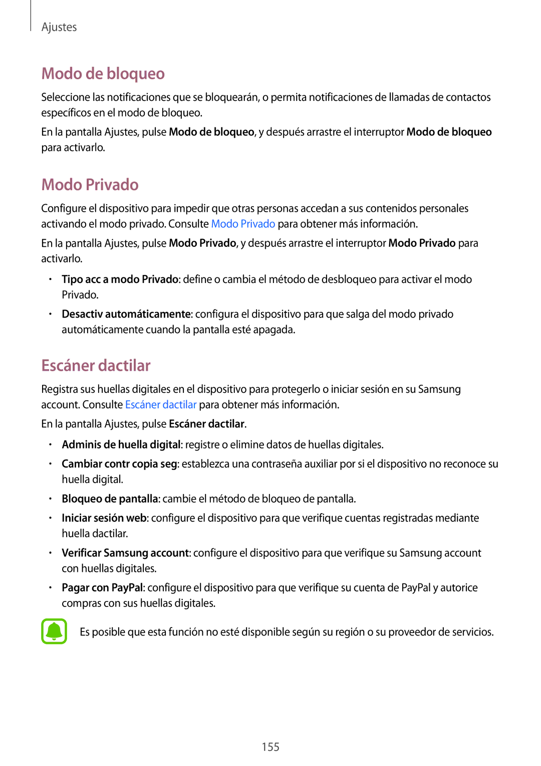 Samsung SM-N910FZIEPHE manual Modo de bloqueo, Modo Privado, Escáner dactilar 