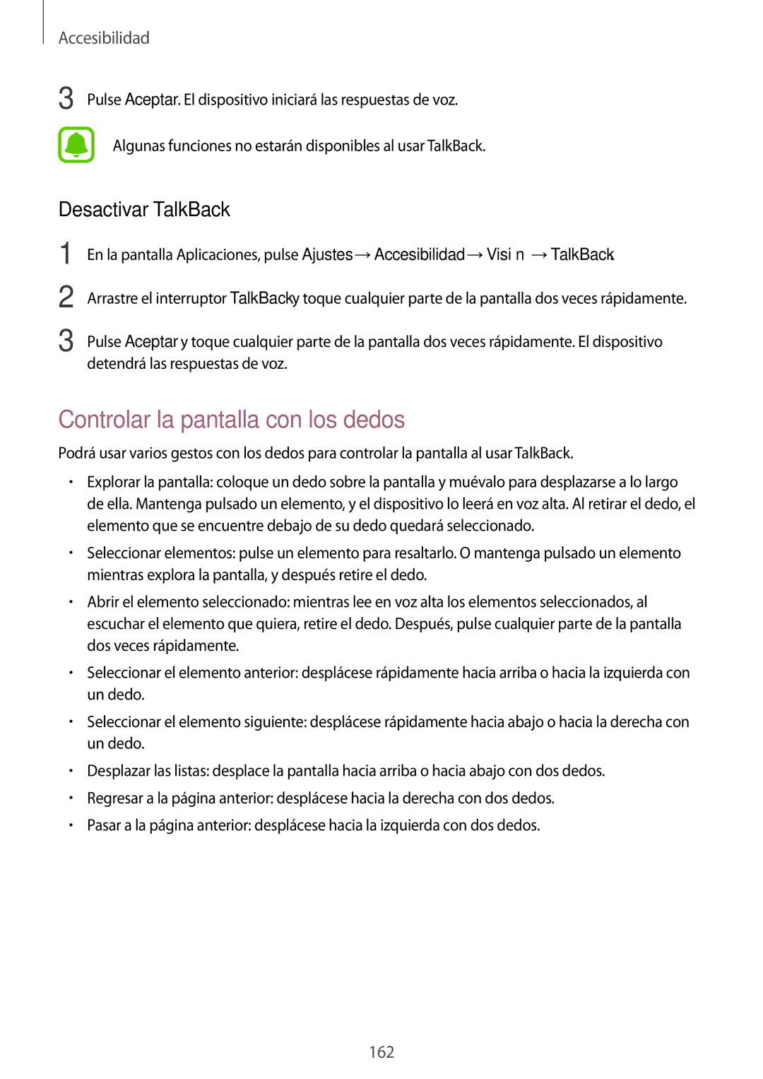 Samsung SM-N910FZIEPHE manual Controlar la pantalla con los dedos, Desactivar TalkBack 