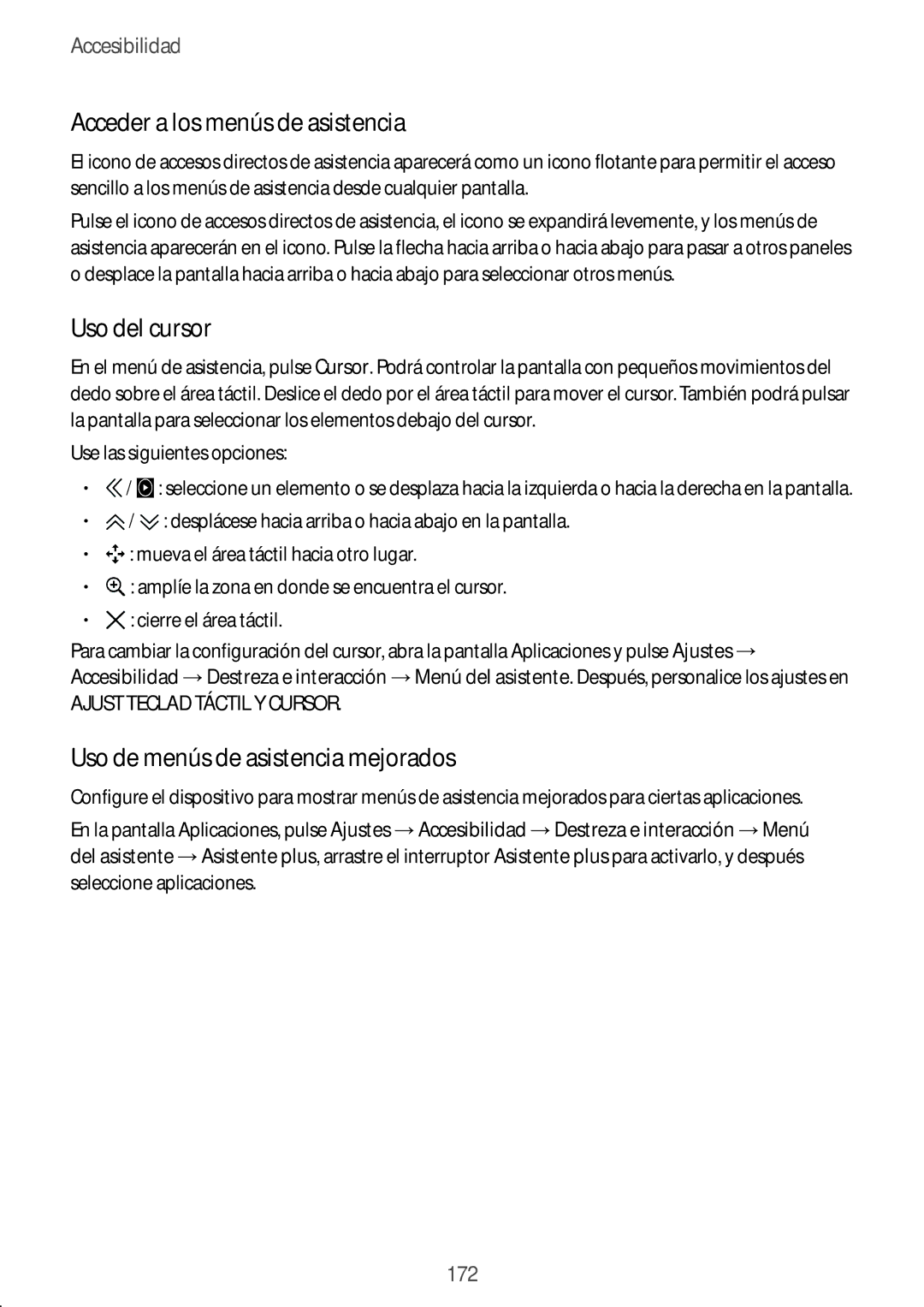 Samsung SM-N910FZIEPHE manual Acceder a los menús de asistencia, Uso del cursor, Uso de menús de asistencia mejorados 