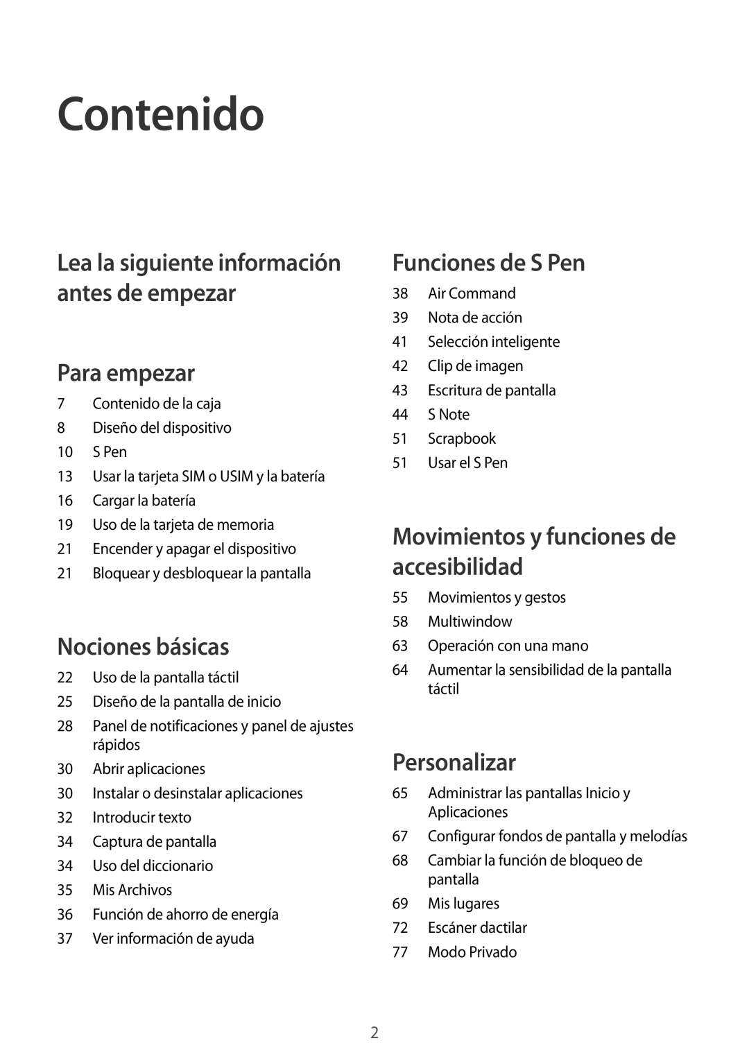 Samsung SM-N910FZIEPHE manual Contenido, Para empezar 