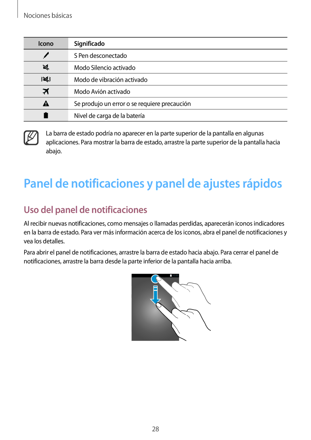 Samsung SM-N910FZIEPHE manual Panel de notificaciones y panel de ajustes rápidos, Uso del panel de notificaciones 