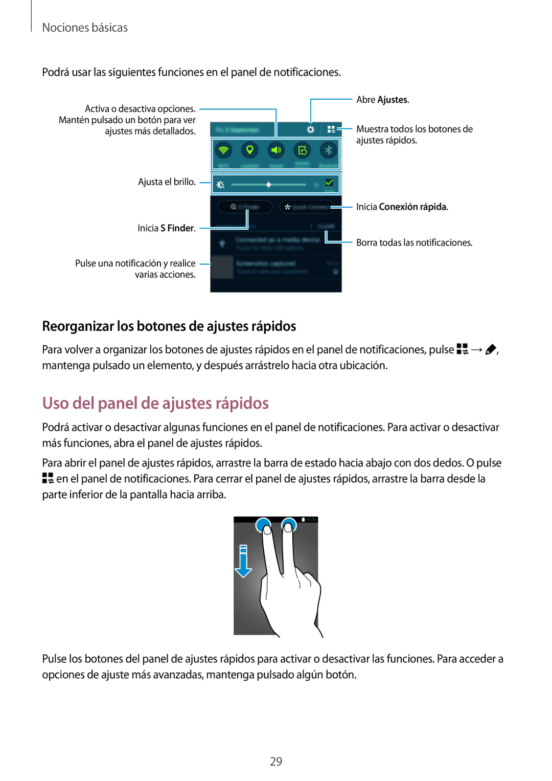 Samsung SM-N910FZIEPHE manual Uso del panel de ajustes rápidos, Reorganizar los botones de ajustes rápidos 