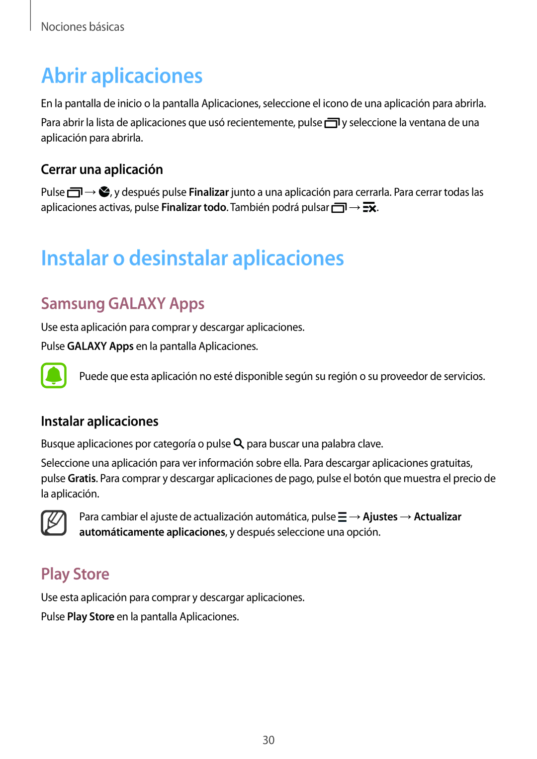 Samsung SM-N910FZIEPHE manual Abrir aplicaciones, Instalar o desinstalar aplicaciones, Samsung Galaxy Apps, Play Store 