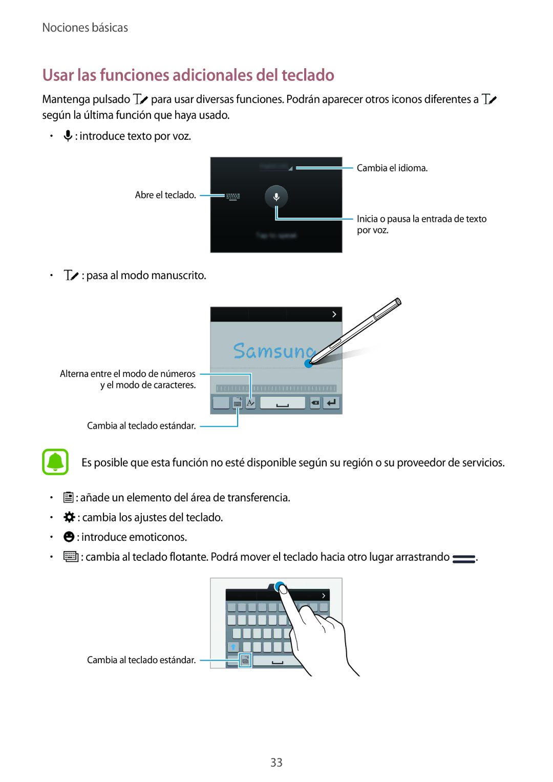 Samsung SM-N910FZIEPHE manual Usar las funciones adicionales del teclado, Pasa al modo manuscrito 