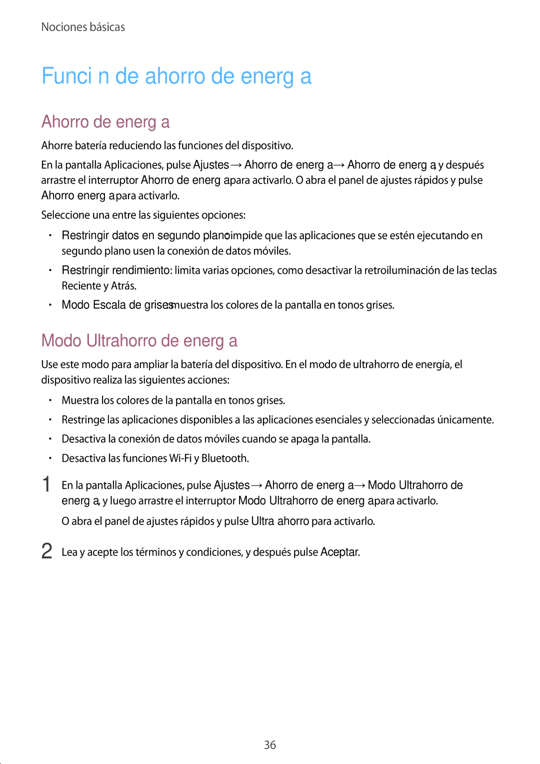 Samsung SM-N910FZIEPHE manual Función de ahorro de energía, Ahorro de energía, Modo Ultrahorro de energía 