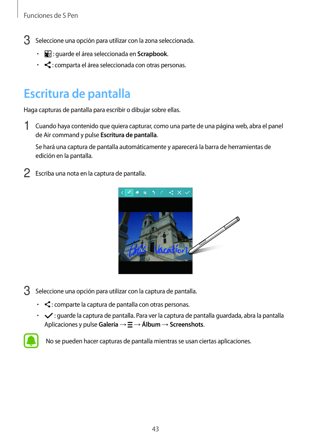 Samsung SM-N910FZIEPHE manual De Air command y pulse Escritura de pantalla, Edición en la pantalla 