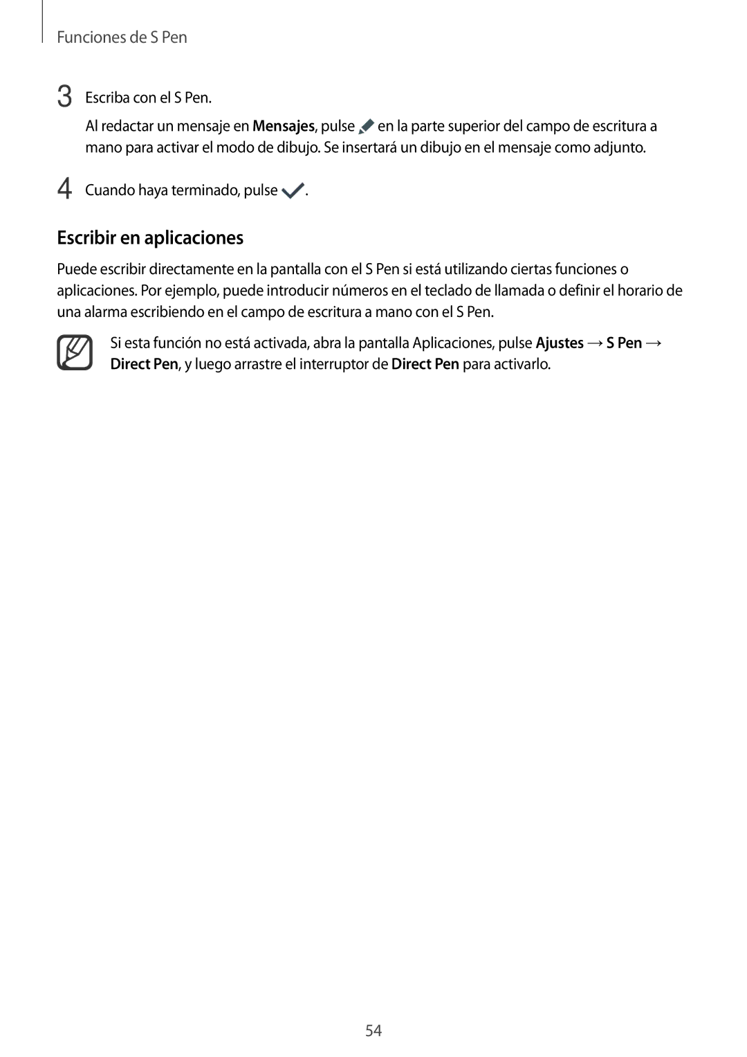 Samsung SM-N910FZIEPHE manual Escribir en aplicaciones, Escriba con el S Pen, Cuando haya terminado, pulse 