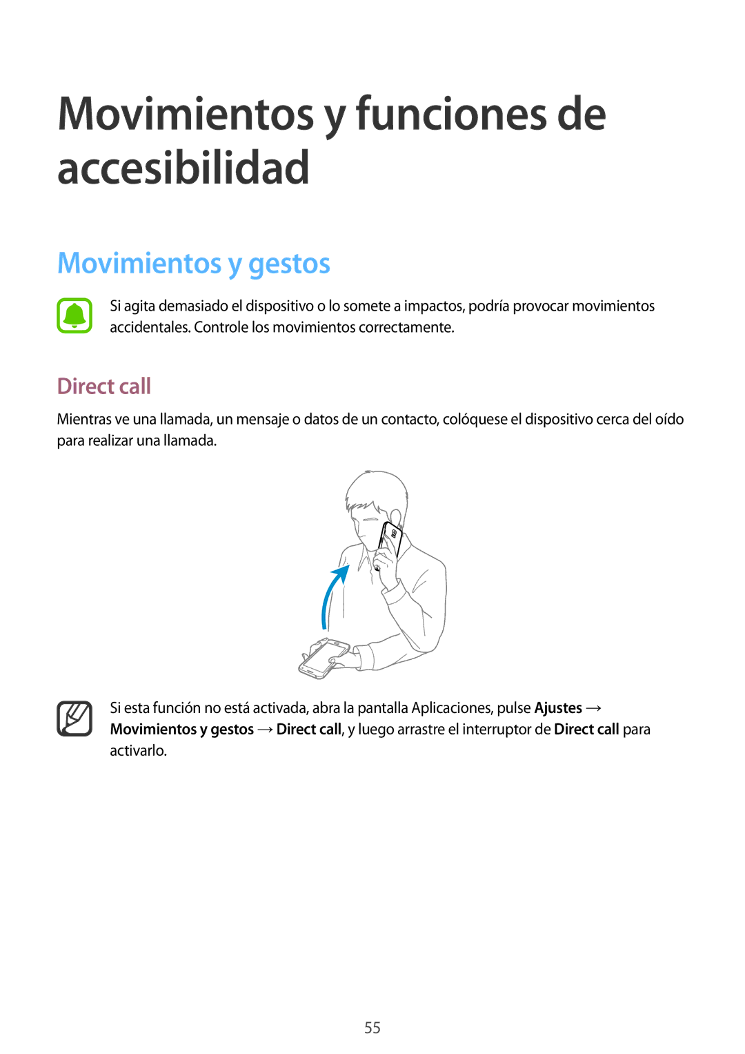 Samsung SM-N910FZIEPHE manual Movimientos y gestos, Direct call 