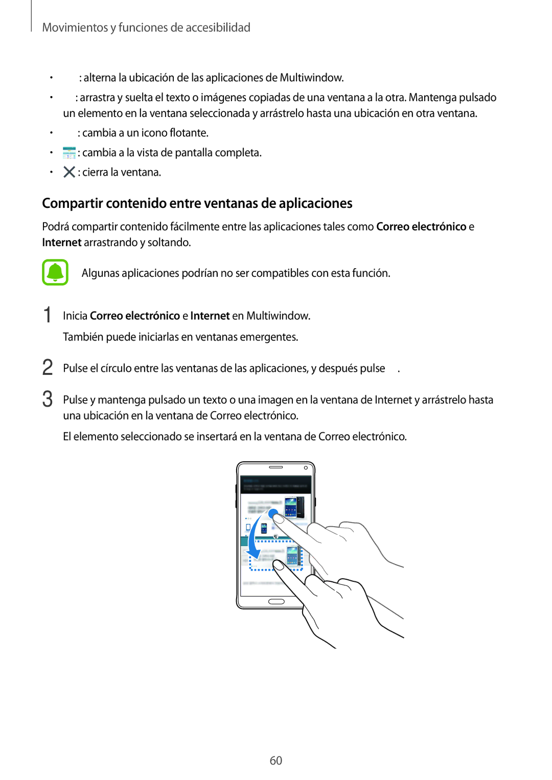 Samsung SM-N910FZIEPHE manual Compartir contenido entre ventanas de aplicaciones 