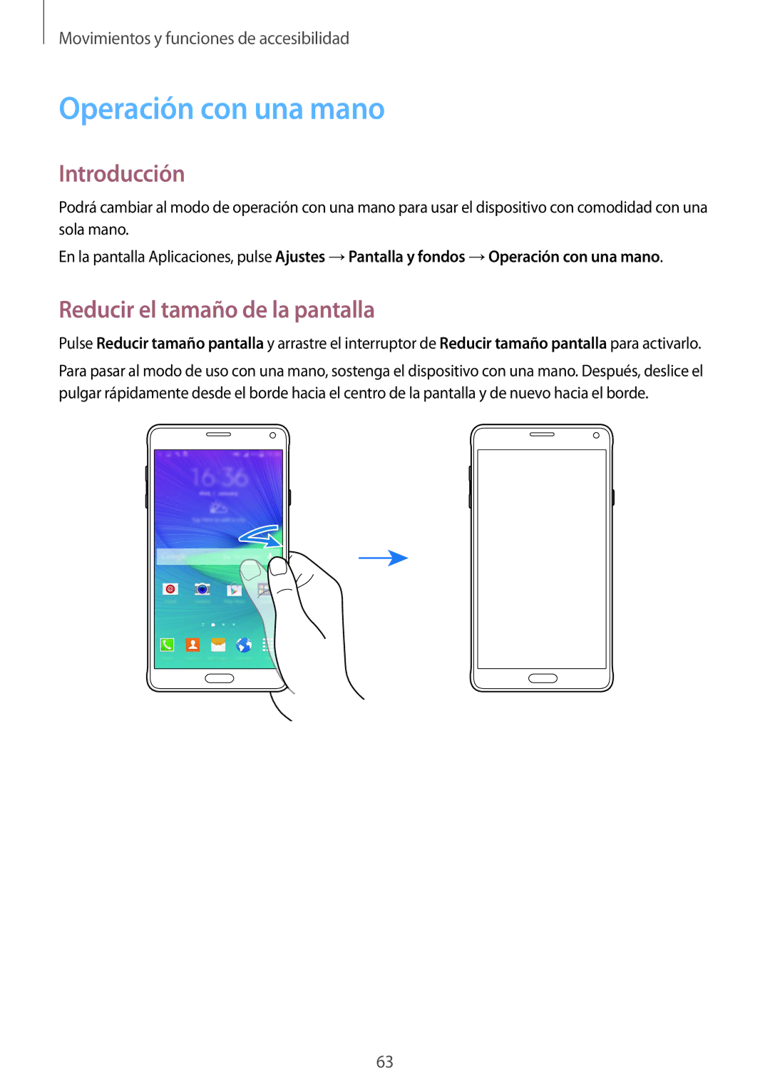 Samsung SM-N910FZIEPHE manual Operación con una mano, Reducir el tamaño de la pantalla 