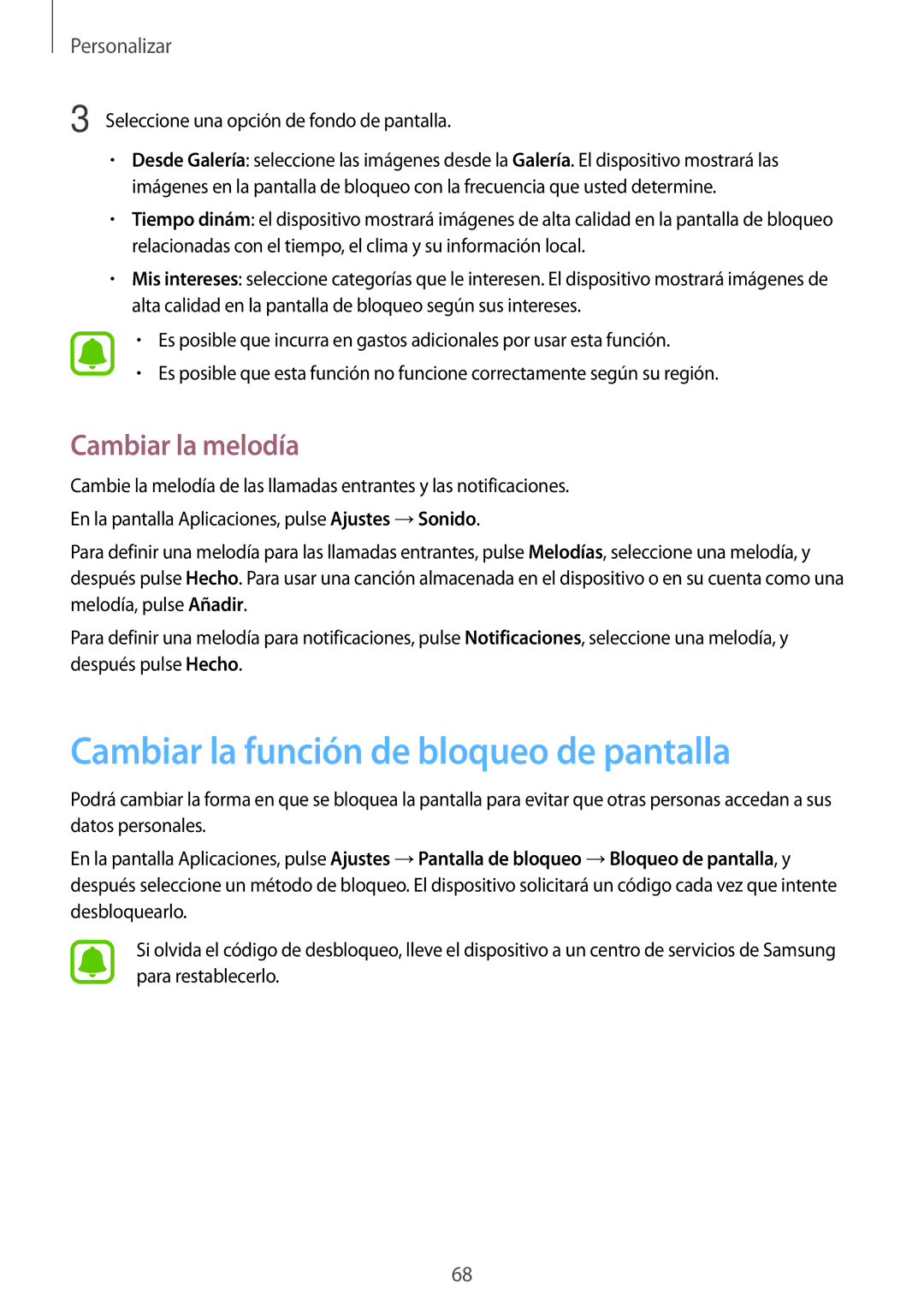 Samsung SM-N910FZIEPHE manual Cambiar la función de bloqueo de pantalla, Cambiar la melodía 