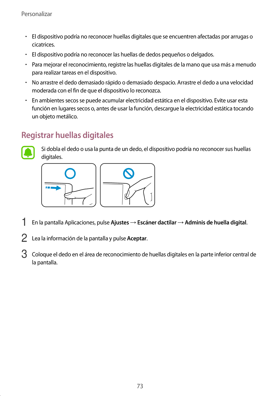 Samsung SM-N910FZIEPHE manual Registrar huellas digitales 