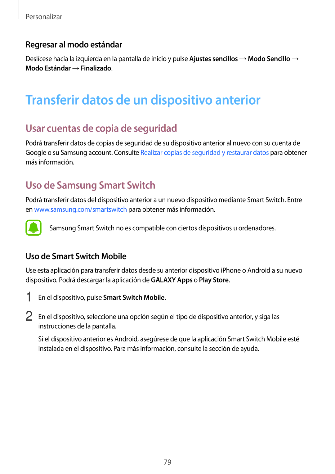 Samsung SM-N910FZIEPHE manual Transferir datos de un dispositivo anterior, Usar cuentas de copia de seguridad 