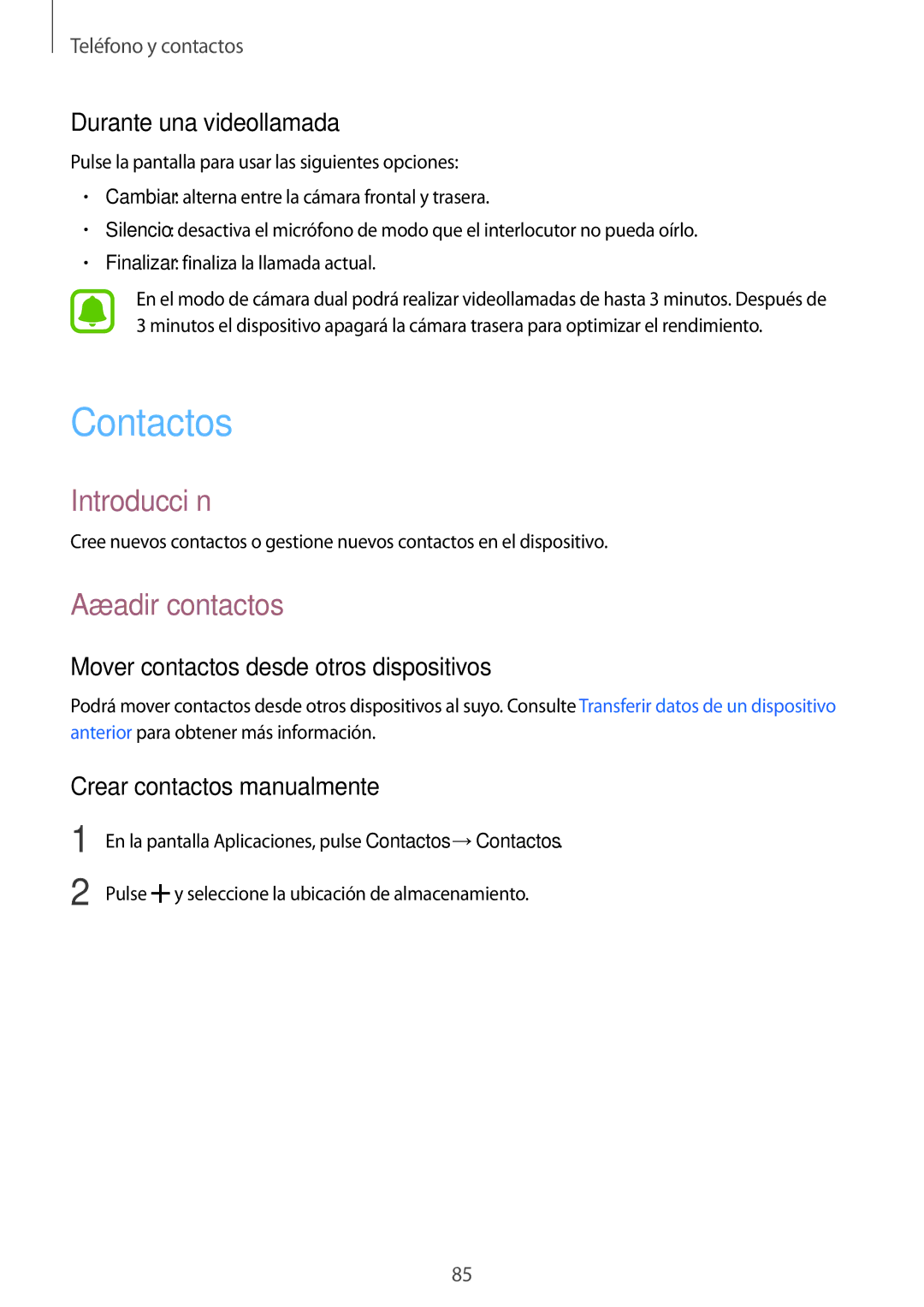 Samsung SM-N910FZIEPHE Contactos, Añadir contactos, Durante una videollamada, Mover contactos desde otros dispositivos 