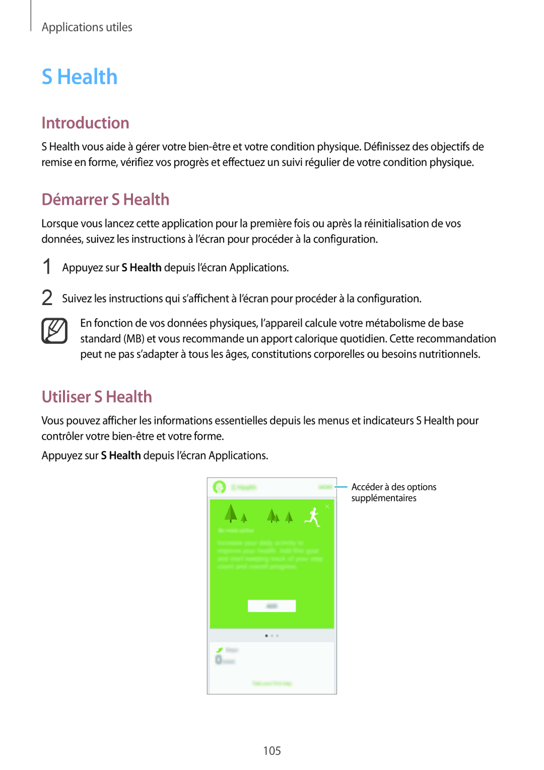 Samsung SM-N910FZKEXEF, SM-N910FZIEXEF, SM-N910FZWEXEF manual Démarrer S Health, Utiliser S Health 