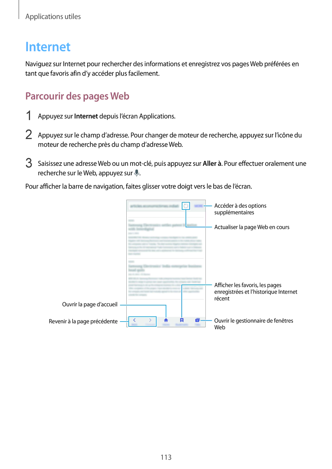 Samsung SM-N910FZWEXEF, SM-N910FZKEXEF, SM-N910FZIEXEF manual Internet, Parcourir des pages Web 