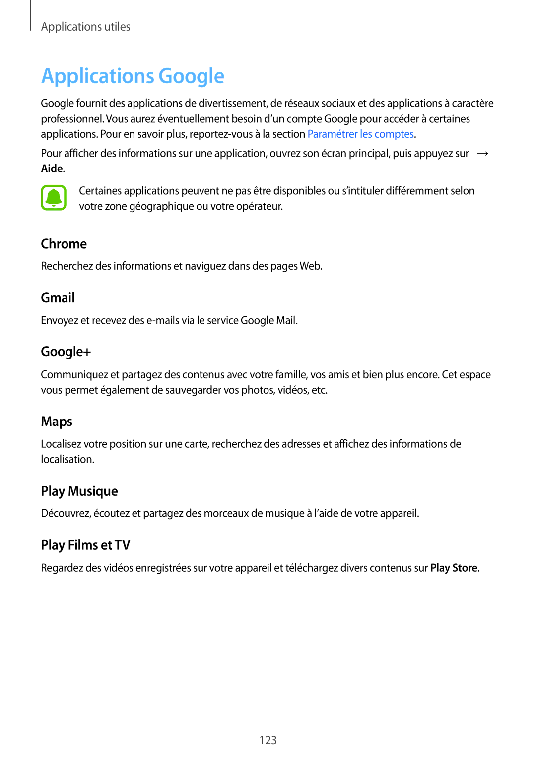 Samsung SM-N910FZKEXEF, SM-N910FZIEXEF, SM-N910FZWEXEF manual Applications Google 