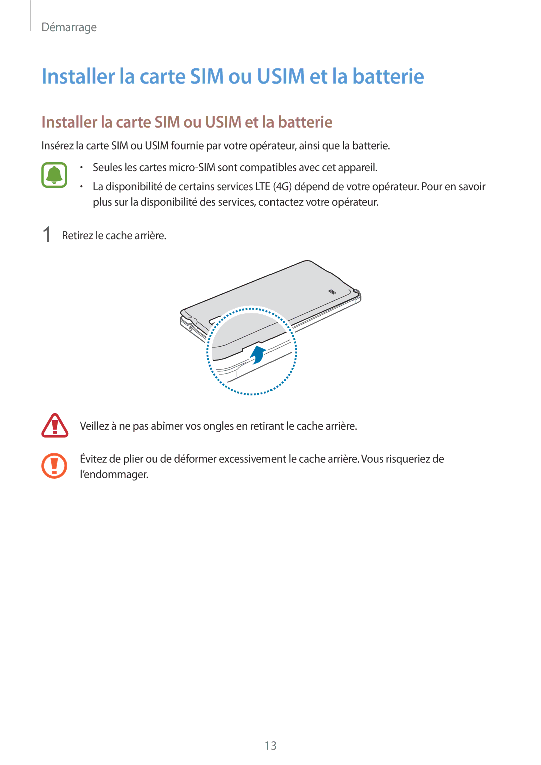 Samsung SM-N910FZIEXEF, SM-N910FZKEXEF, SM-N910FZWEXEF manual Installer la carte SIM ou Usim et la batterie 