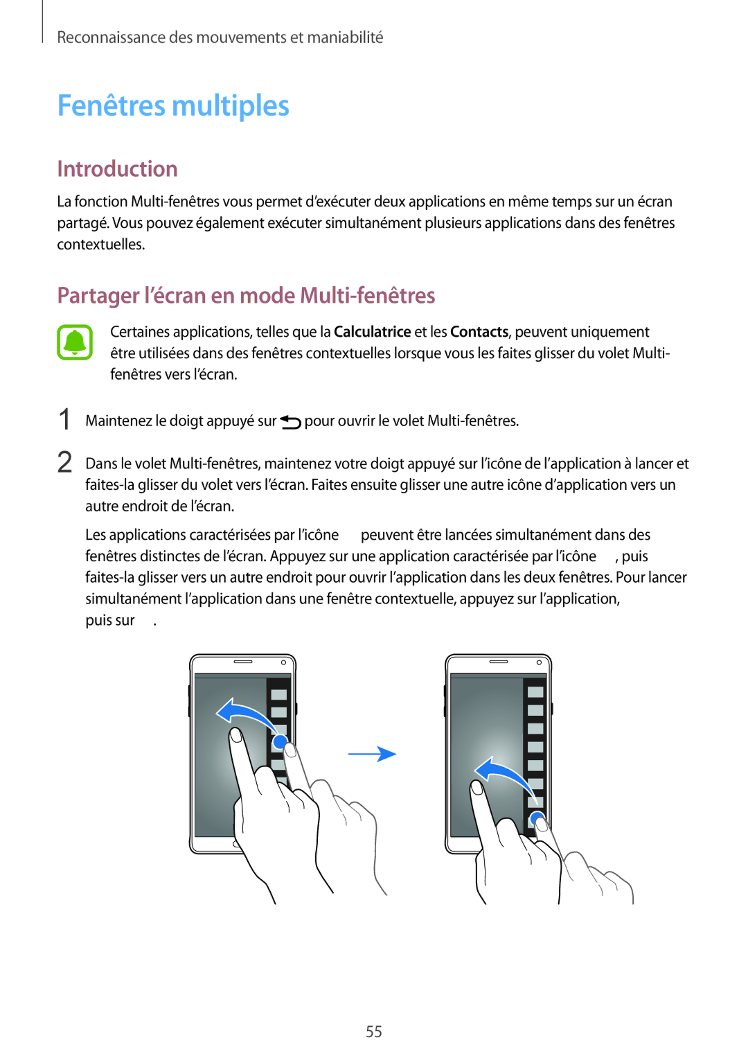 Samsung SM-N910FZIEXEF, SM-N910FZKEXEF, SM-N910FZWEXEF manual Fenêtres multiples, Partager l’écran en mode Multi-fenêtres 