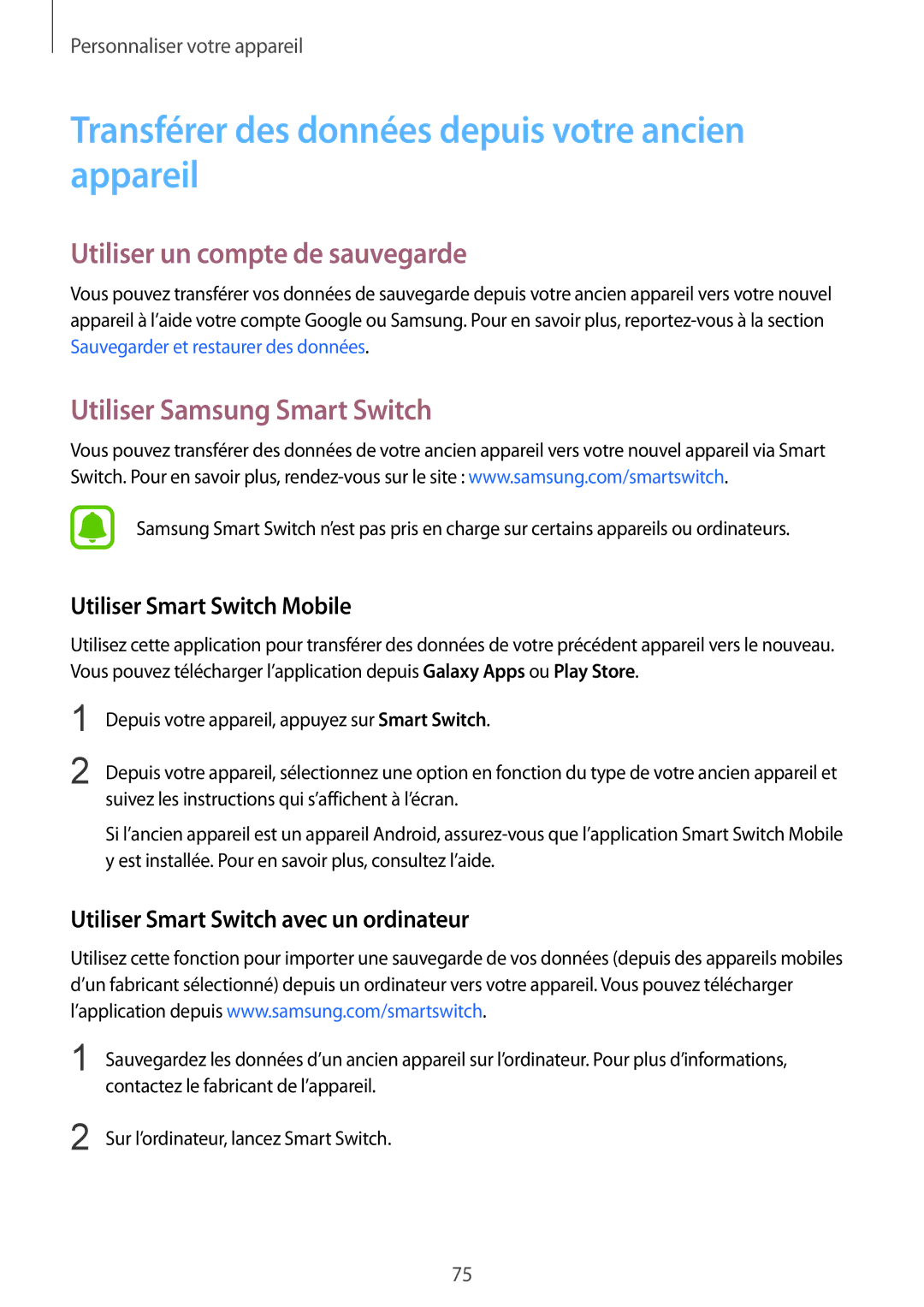 Samsung SM-N910FZKEXEF manual Transférer des données depuis votre ancien appareil, Utiliser un compte de sauvegarde 