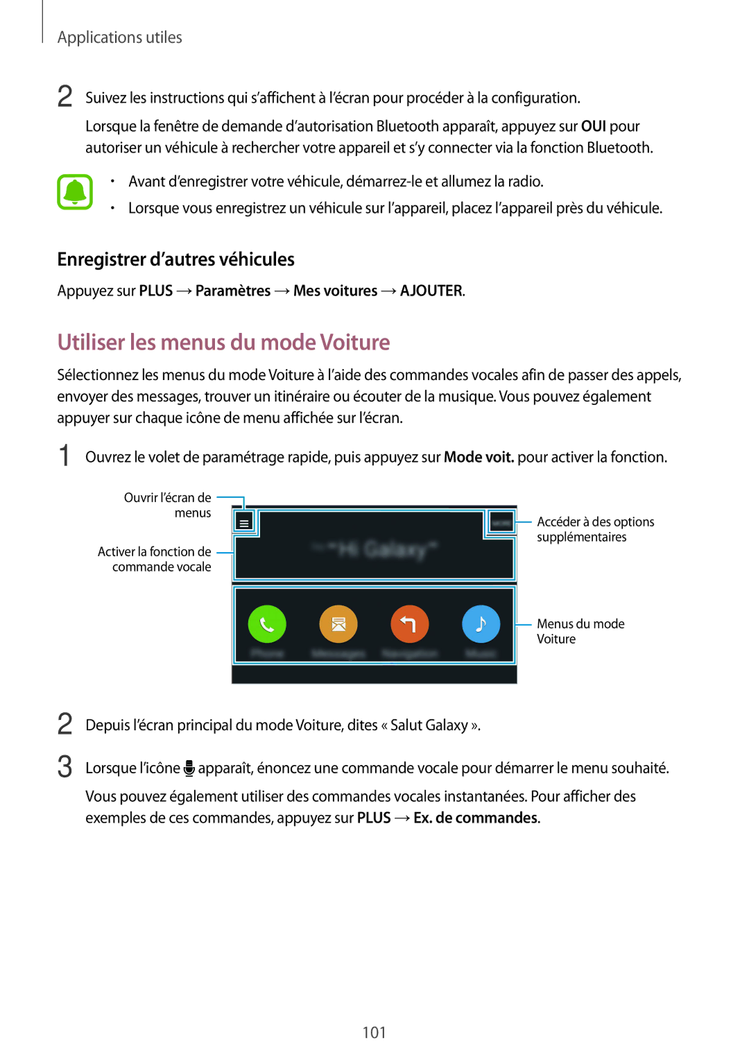 Samsung SM-N910FZWEXEF, SM-N910FZKEXEF, SM-N910FZIEXEF Utiliser les menus du mode Voiture, Enregistrer d’autres véhicules 