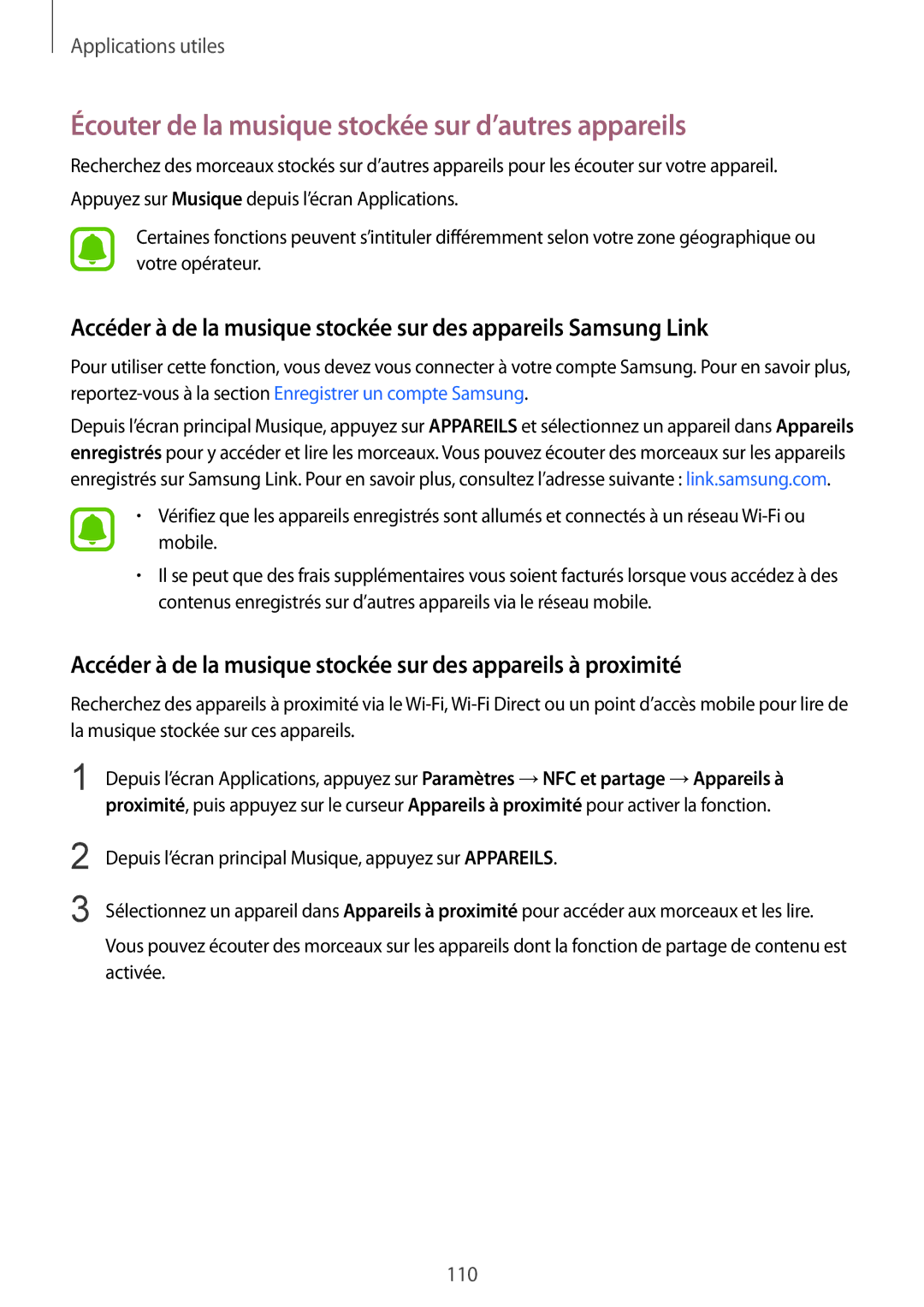 Samsung SM-N910FZWEXEF, SM-N910FZKEXEF, SM-N910FZIEXEF manual Écouter de la musique stockée sur d’autres appareils 