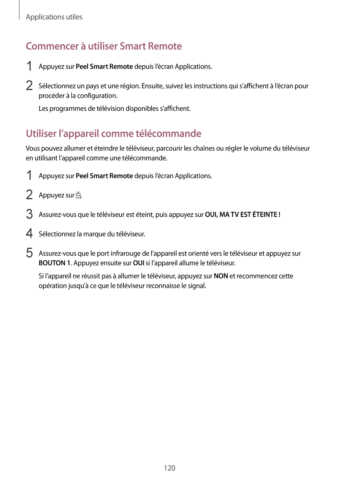 Samsung SM-N910FZKEXEF, SM-N910FZIEXEF manual Commencer à utiliser Smart Remote, Utiliser l’appareil comme télécommande 