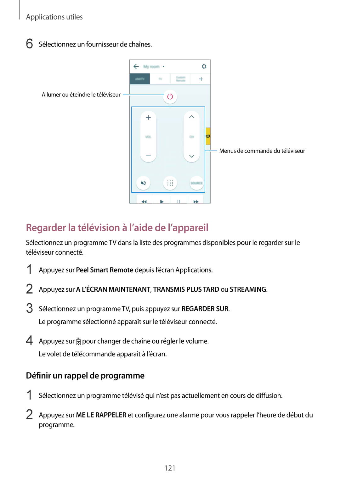 Samsung SM-N910FZIEXEF, SM-N910FZKEXEF manual Regarder la télévision à l’aide de l’appareil, Définir un rappel de programme 