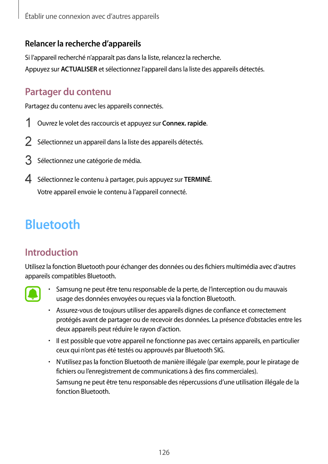 Samsung SM-N910FZKEXEF, SM-N910FZIEXEF, SM-N910FZWEXEF Bluetooth, Partager du contenu, Relancer la recherche d’appareils 