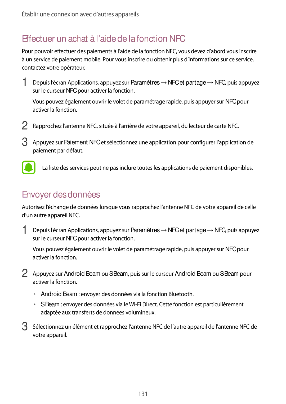 Samsung SM-N910FZWEXEF, SM-N910FZKEXEF, SM-N910FZIEXEF Effectuer un achat à l’aide de la fonction NFC, Envoyer des données 