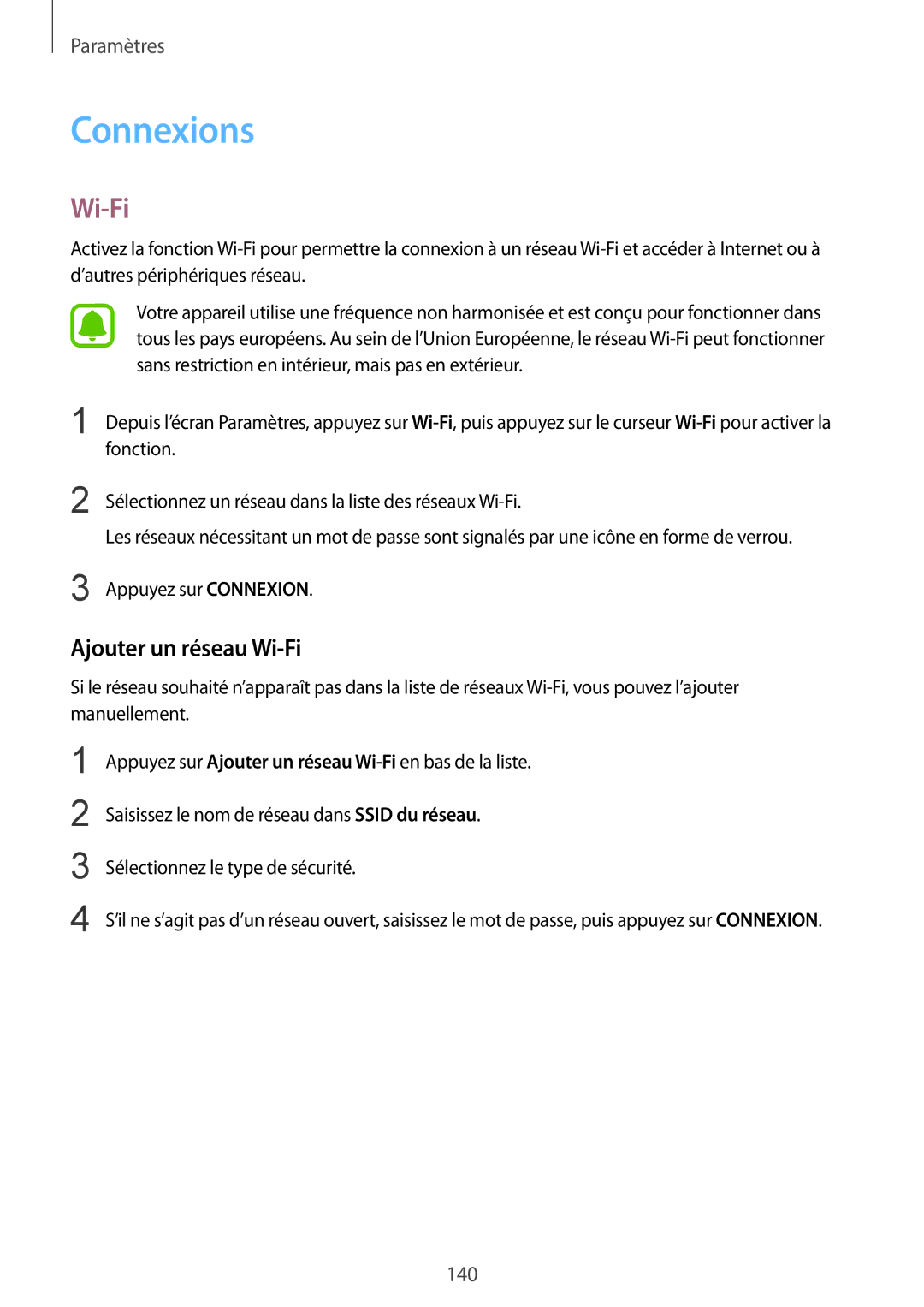 Samsung SM-N910FZWEXEF, SM-N910FZKEXEF, SM-N910FZIEXEF manual Connexions, Ajouter un réseau Wi-Fi 