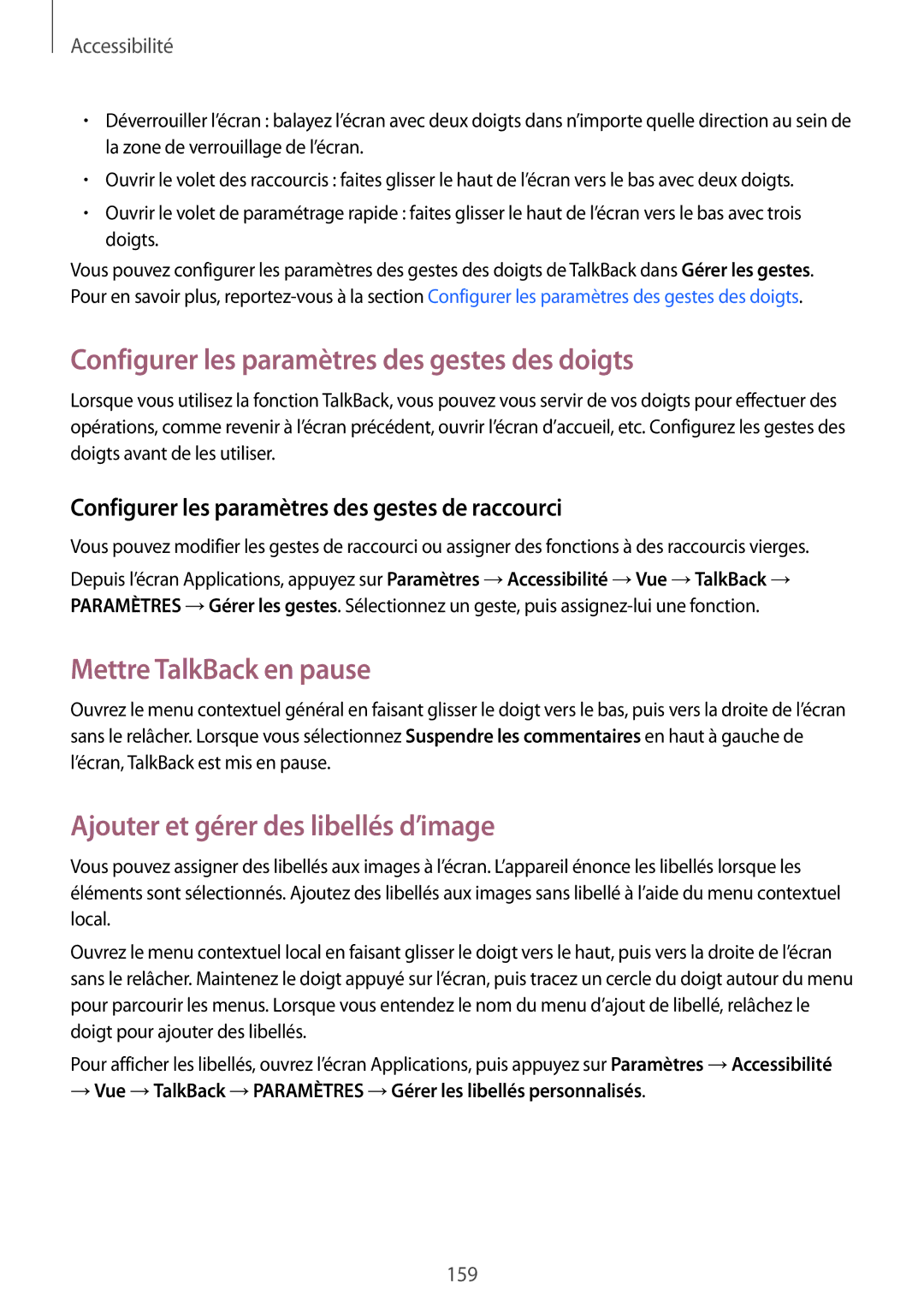 Samsung SM-N910FZKEXEF, SM-N910FZIEXEF manual Configurer les paramètres des gestes des doigts, Mettre TalkBack en pause 