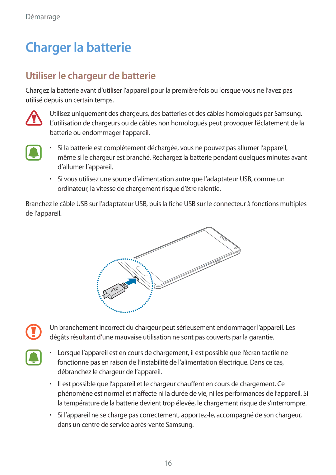 Samsung SM-N910FZIEXEF, SM-N910FZKEXEF, SM-N910FZWEXEF manual Charger la batterie, Utiliser le chargeur de batterie 