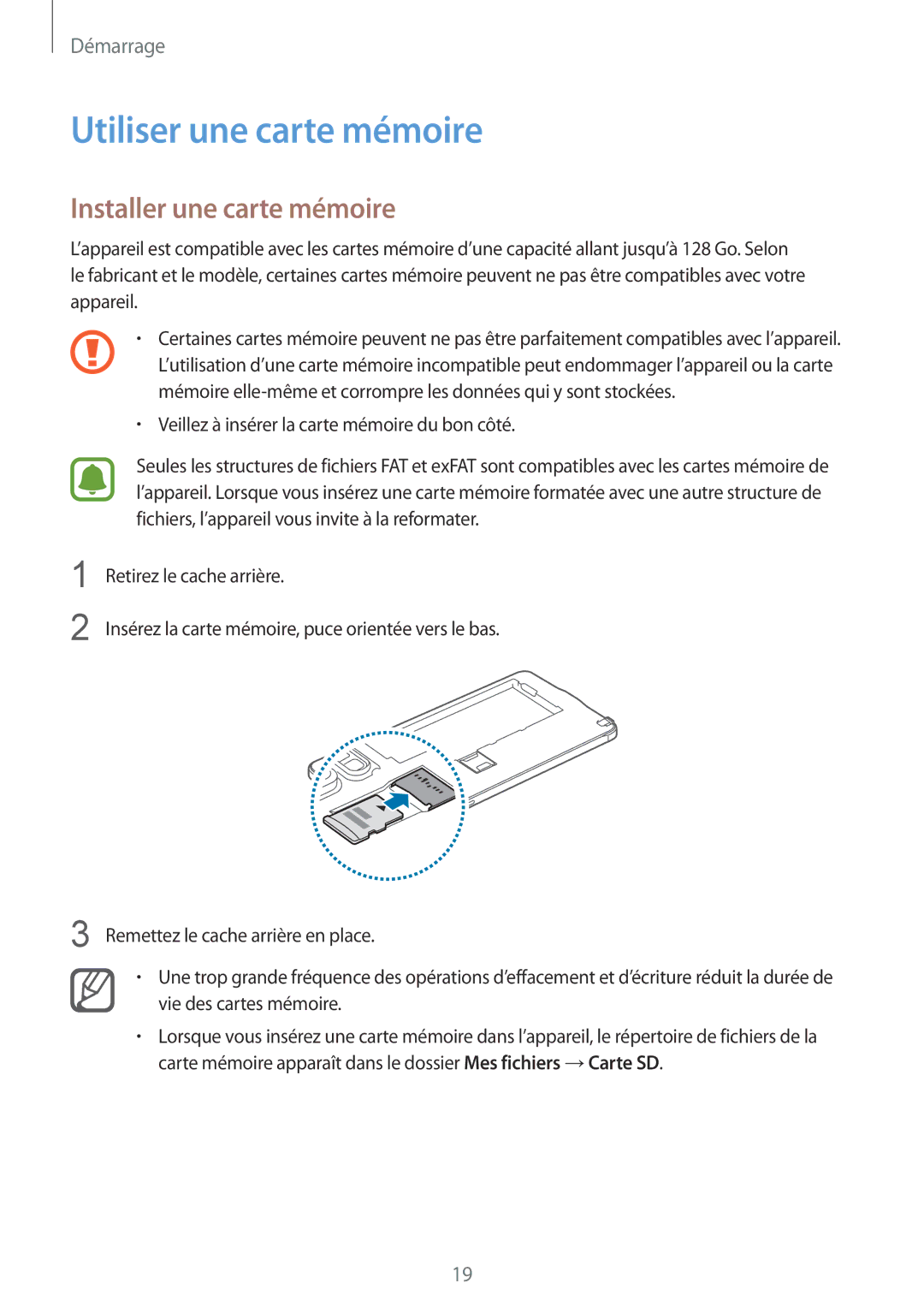 Samsung SM-N910FZIEXEF, SM-N910FZKEXEF, SM-N910FZWEXEF manual Utiliser une carte mémoire, Installer une carte mémoire 