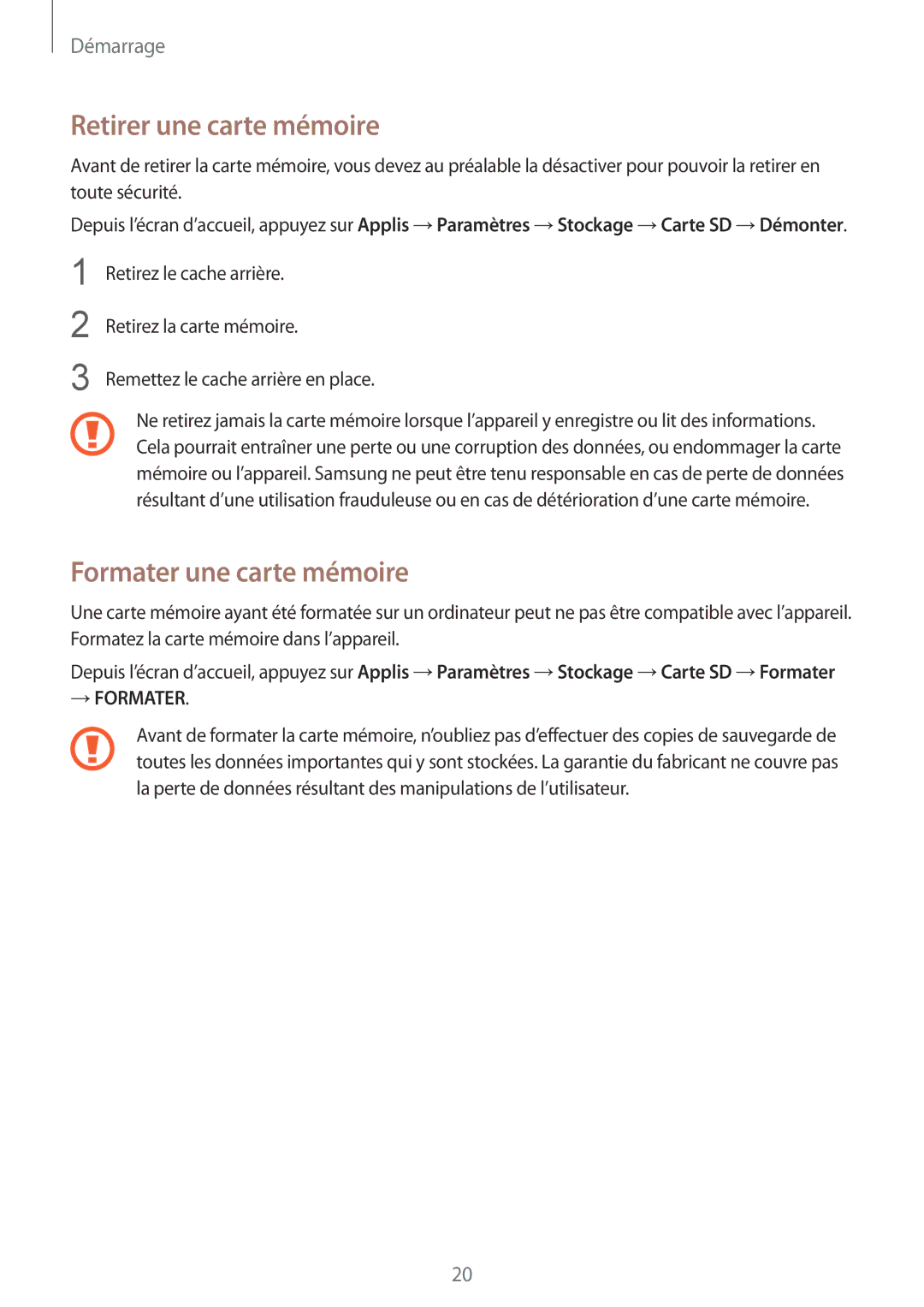 Samsung SM-N910FZWEXEF, SM-N910FZKEXEF, SM-N910FZIEXEF manual Retirer une carte mémoire, Formater une carte mémoire 