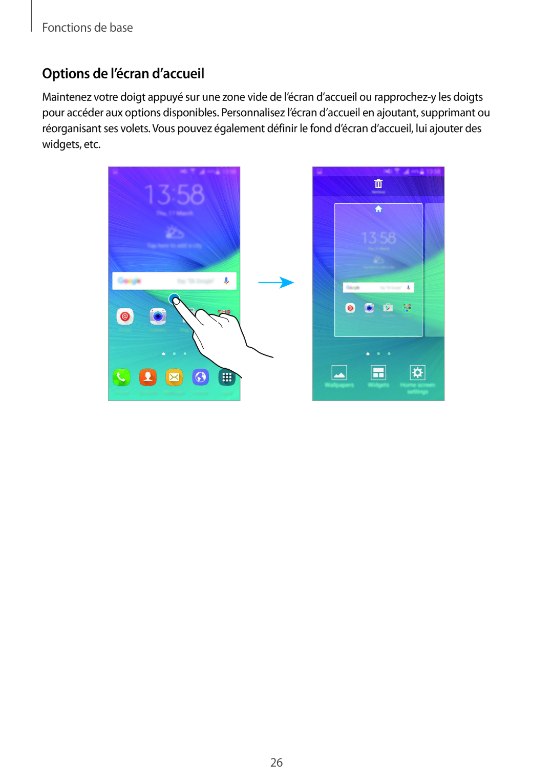 Samsung SM-N910FZWEXEF, SM-N910FZKEXEF, SM-N910FZIEXEF manual Options de l’écran d’accueil 