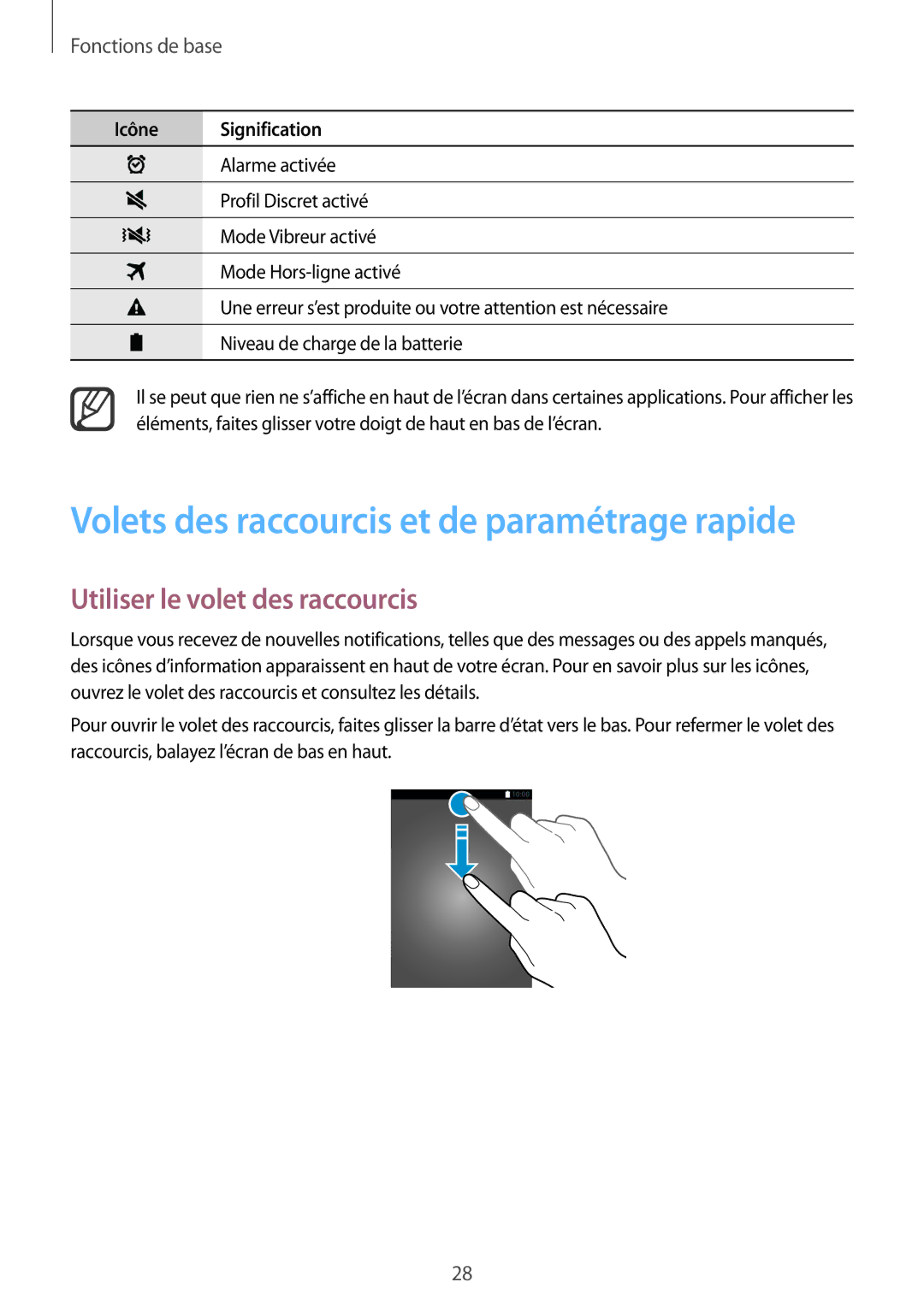 Samsung SM-N910FZIEXEF, SM-N910FZKEXEF Volets des raccourcis et de paramétrage rapide, Utiliser le volet des raccourcis 