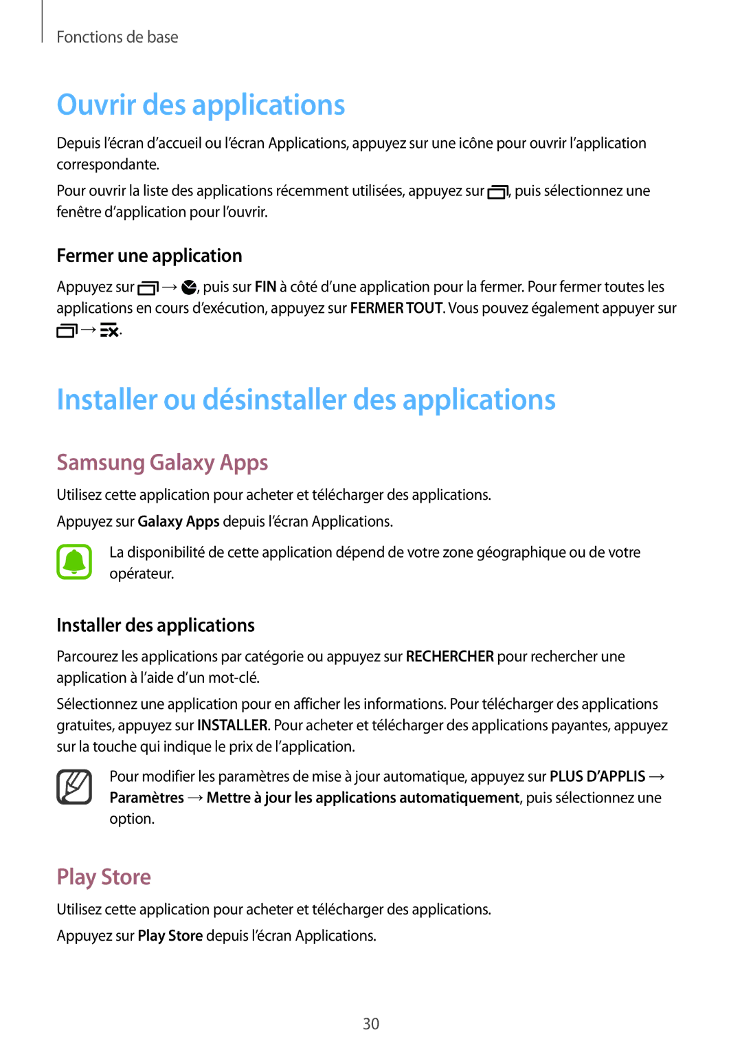 Samsung SM-N910FZKEXEF manual Ouvrir des applications, Installer ou désinstaller des applications, Samsung Galaxy Apps 