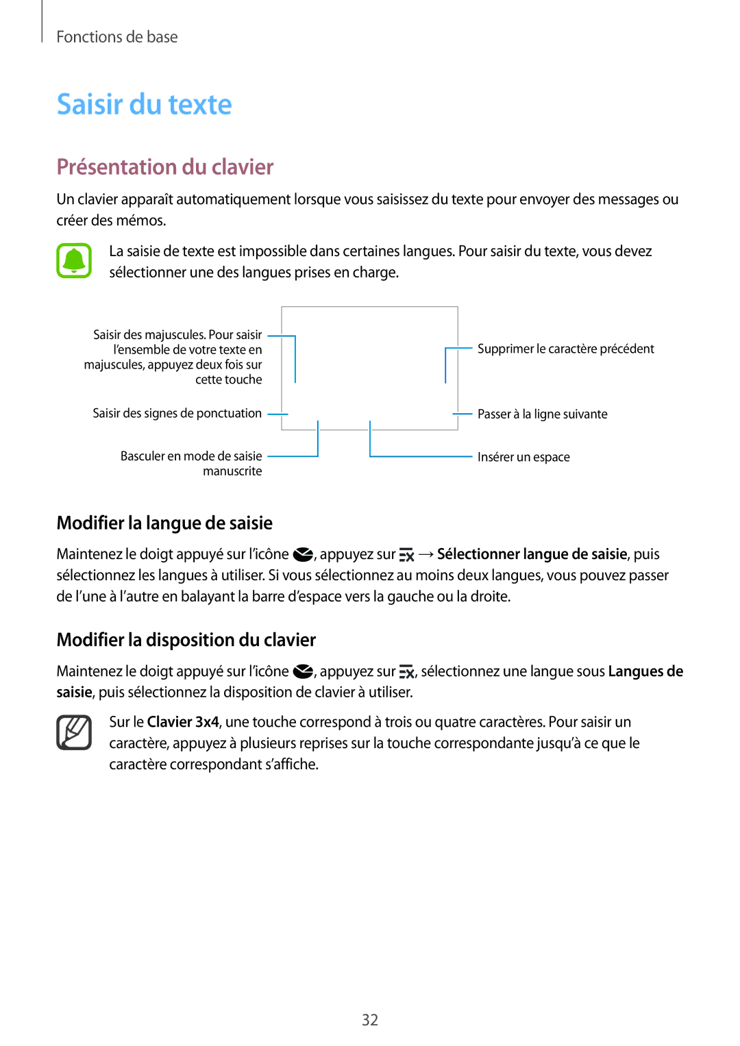 Samsung SM-N910FZWEXEF, SM-N910FZKEXEF manual Saisir du texte, Présentation du clavier, Modifier la langue de saisie 