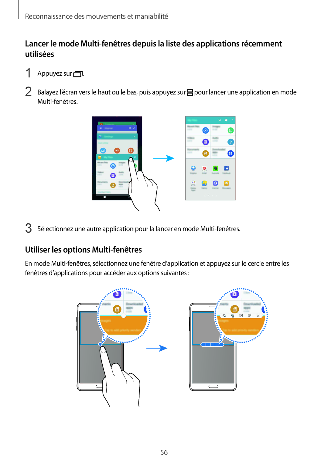 Samsung SM-N910FZWEXEF, SM-N910FZKEXEF, SM-N910FZIEXEF manual Utiliser les options Multi-fenêtres 