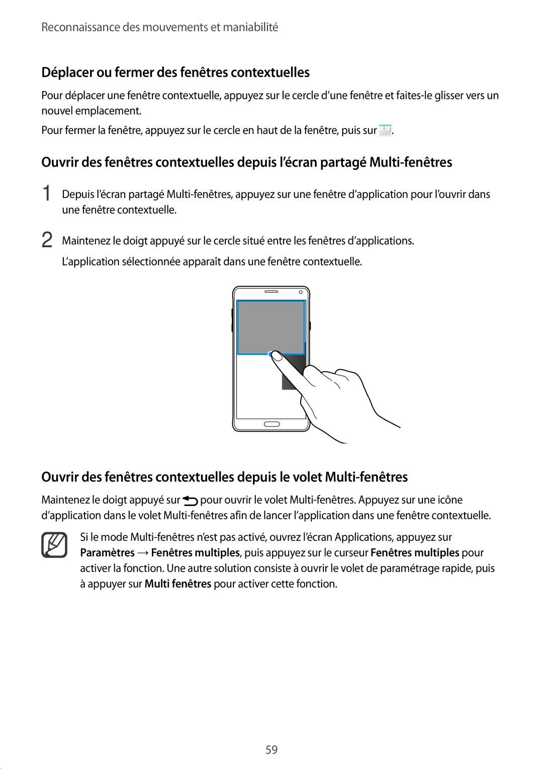 Samsung SM-N910FZWEXEF, SM-N910FZKEXEF, SM-N910FZIEXEF manual Déplacer ou fermer des fenêtres contextuelles 