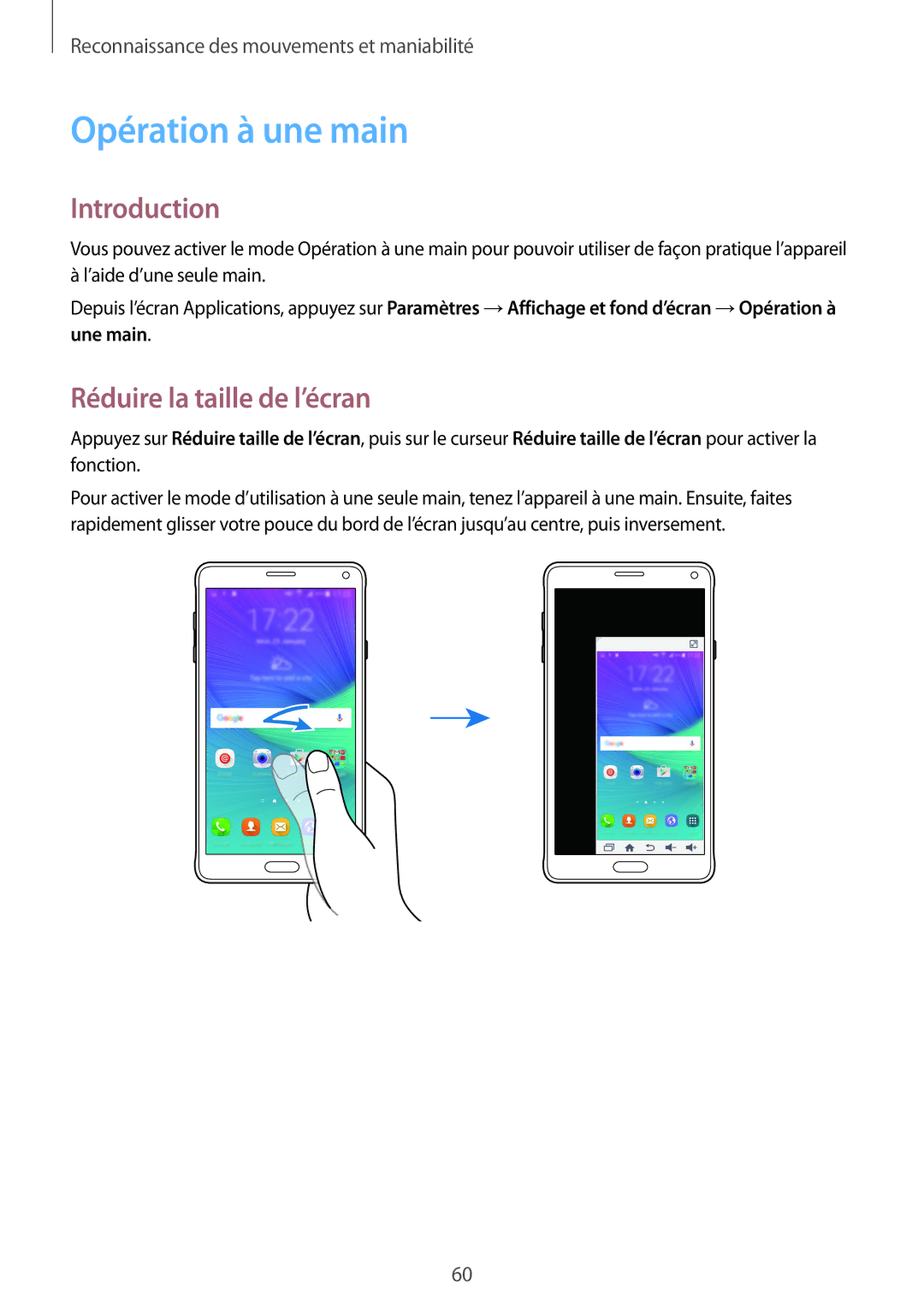 Samsung SM-N910FZKEXEF, SM-N910FZIEXEF, SM-N910FZWEXEF manual Opération à une main, Réduire la taille de l’écran 