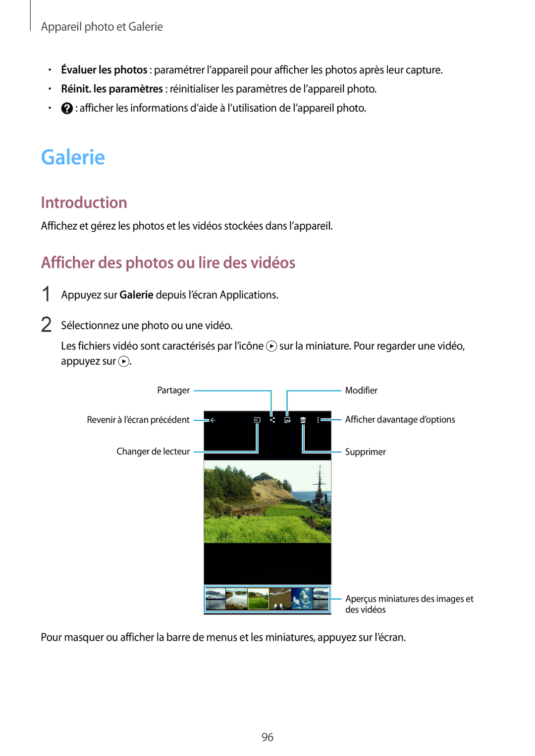 Samsung SM-N910FZKEXEF, SM-N910FZIEXEF, SM-N910FZWEXEF manual Galerie, Afficher des photos ou lire des vidéos 