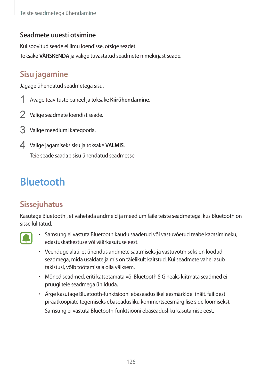 Samsung SM-N910FZWEBAL, SM-N910FZIEBAL, SM-N910FZDEBAL, SM-N910FZKEBAL Bluetooth, Sisu jagamine, Seadmete uuesti otsimine 