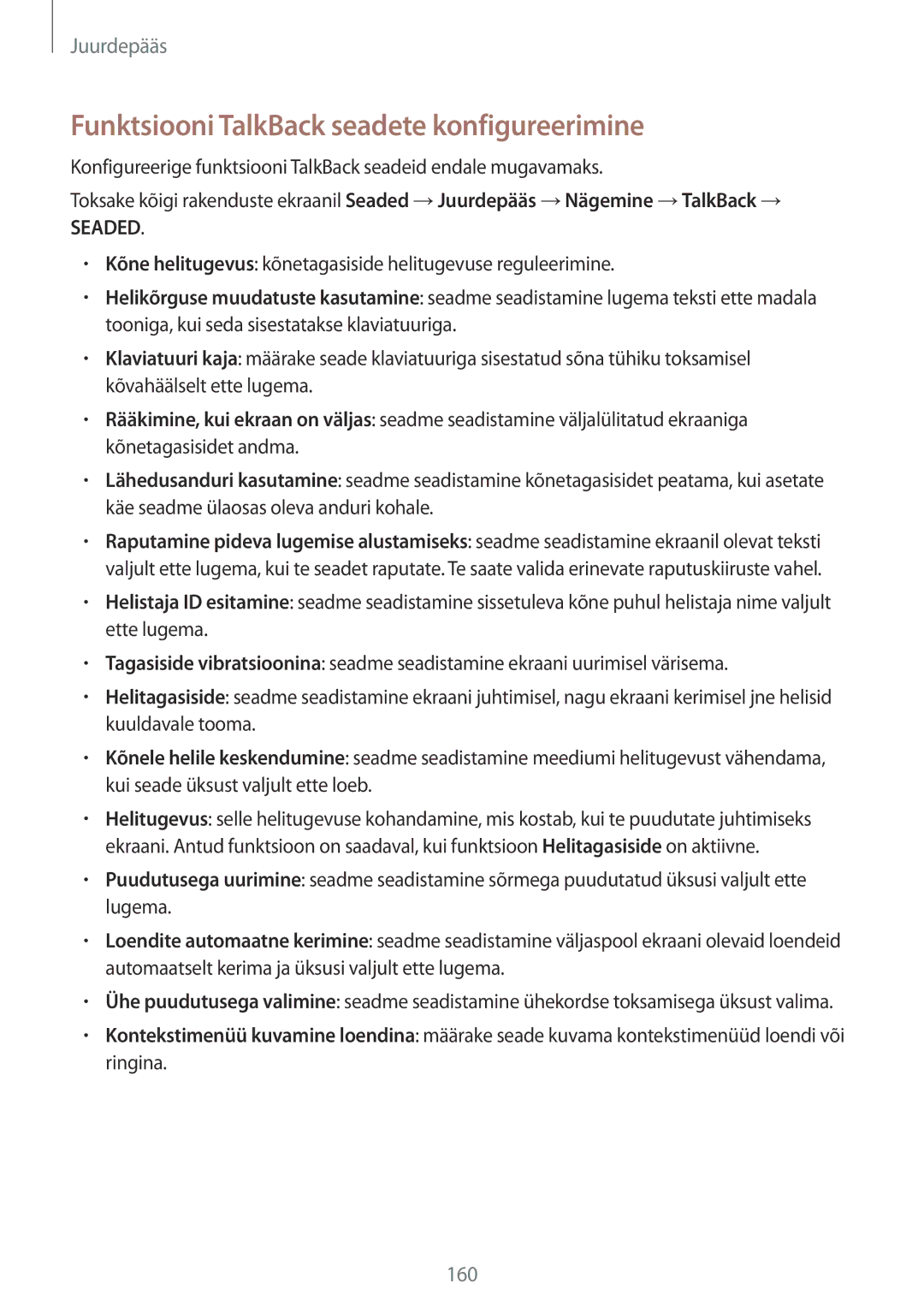 Samsung SM-N910CZWESEB, SM-N910FZWEBAL, SM-N910FZIEBAL, SM-N910FZDEBAL manual Funktsiooni TalkBack seadete konfigureerimine 